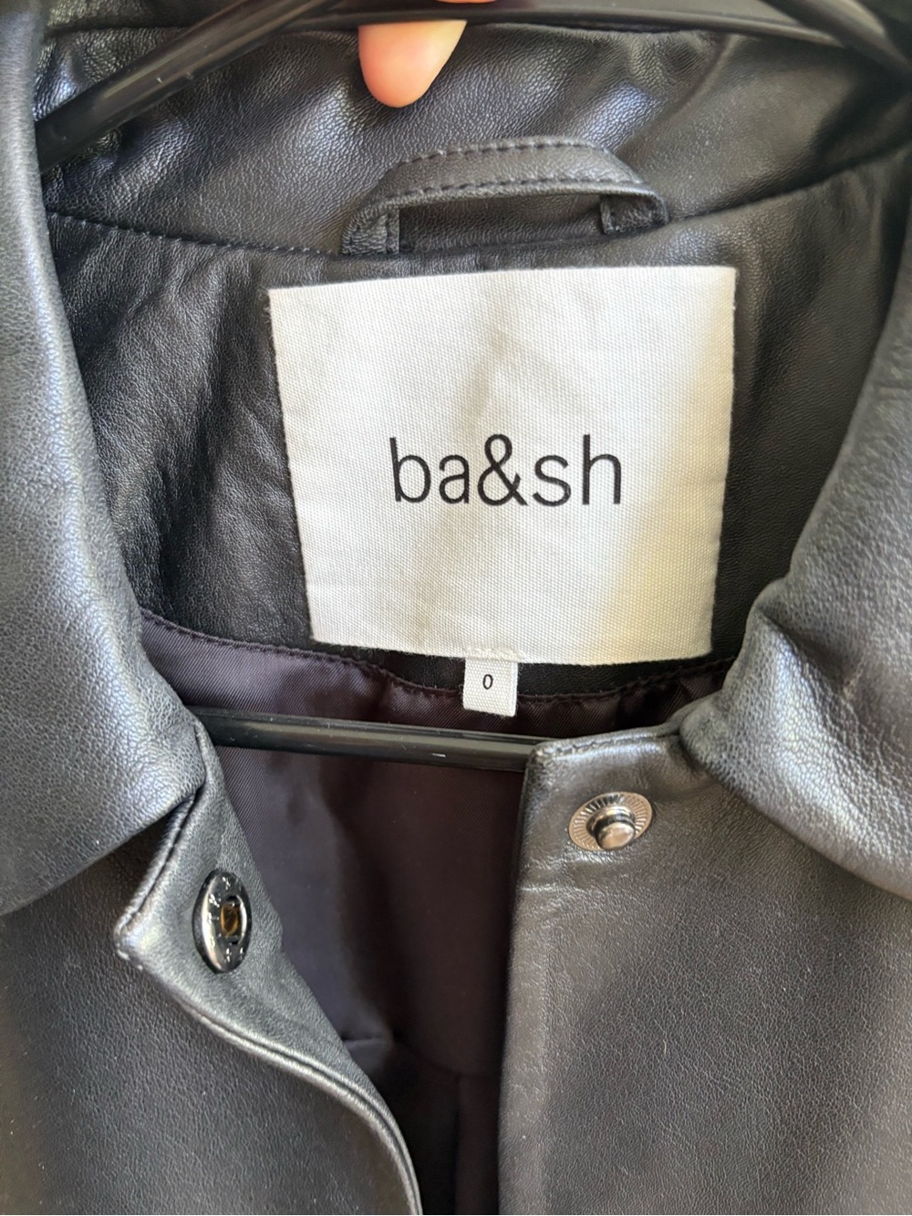 ba&sh Black Leather Snap-Front Jacket - Picture 2 of 3